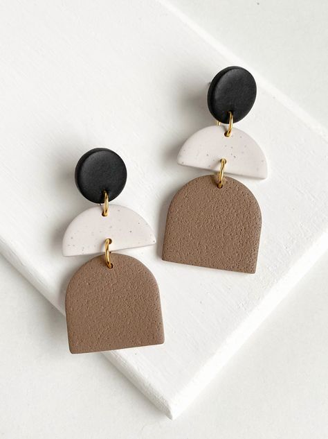 Brown Polymer Clay Earrings, Neutral Polymer Clay Earrings, White Clay Earrings, Boho Clay Earrings, Modern Boho Chic, Precious Metal Clay Jewelry, Jewelry Template, Neutral Earrings, Clay Inspo