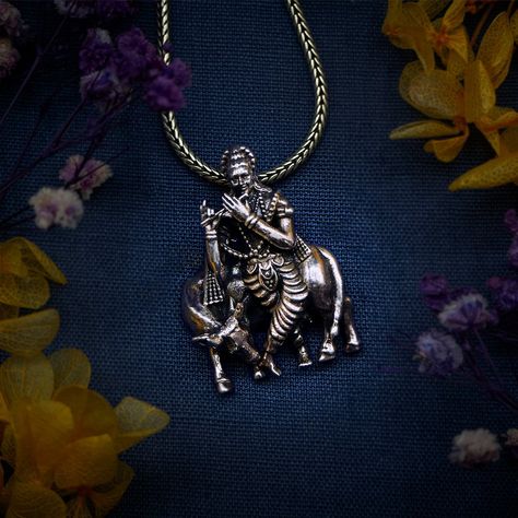 Krishna And Cow, Cow Pendant, Krishna With Cow, Love And Compassion, Divine Connections, Classy Jewelry, Lord Krishna, The Divine, Gold Jewelry Fashion