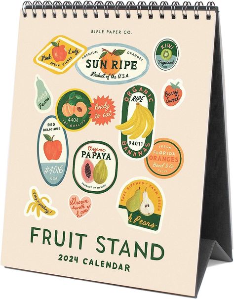 Amazon.com: RIFLE PAPER CO. 2024 Fruit Stand Desk Calendar - 12 Month Dated Calendar, Beautiful Fruit Illustrations, 6" L x 7.5" W, Double Spiral with Attached Stand to Prop Up on Desk : Office Products How To Make A Calendar, Fruit Calendar, Calander Design, Calendar Ideas Design, Cute Desk Calendar, Animation Book, Illustrator Ideas, Calendar Graphic, Calendar Illustration