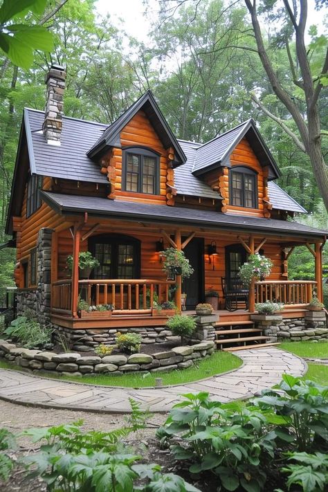 Log House Exterior, Log Cabin Exterior Ideas, Cabin Exterior Colors, Mini Cabins, Log Homes Exterior, Log Cabin House, Log Cabin Exterior, Cabin Office, Muskoka Cottage