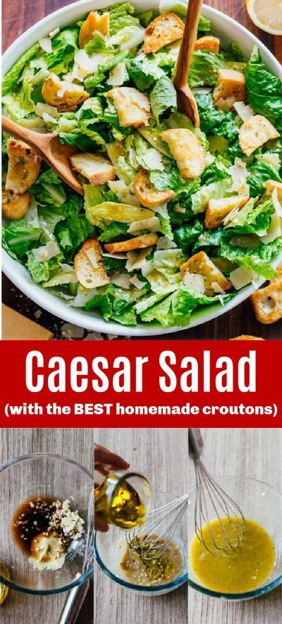 Classic Caesar Salad with crisp homemade croutons and a light caesar dressing – for when you want to impress your dinner guests. Caesar salad is easy, classic and the ingredients are simple. The caesar salad dressing comes together so fast and all you need is a bowl and whisk. This Caesar dressing is light, healthy and packs so much fresh flavor. The crunchy homemade garlic croutons really elevate this salad, making it look and taste quite fancy. #salad #caesarsalad #sidedish #easysidedish Classic Ceasar Salad, Light Salad Recipes, Chicken Caesar Salad Recipe, Homemade Caesar, Greek Chicken Salad, Shaved Parmesan, Classic Caesar Salad, Classic Salad, Caesar Salad Dressing