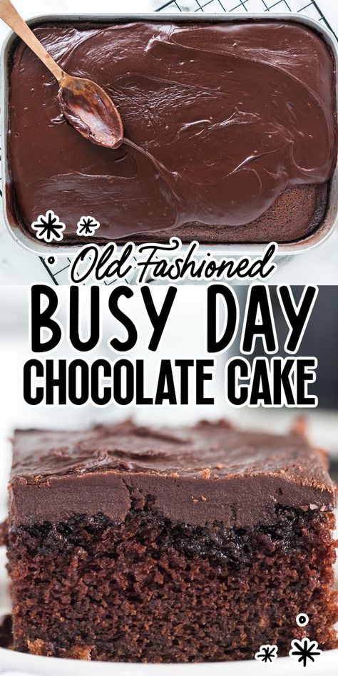 Busy Day Chocolate Cake One Bowl Chocolate Cake, Old Fashioned Chocolate Cake, Chocolate Cake From Scratch, Homemade Chocolate Cake, Fruit Dessert Recipes, Homemade Frosting, Easy Chocolate Cake, Cake Recipes From Scratch, Jolly Holiday