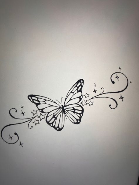 Tramp Stamp Butterfly Design, Tattoos On Lower Back For Women, Creative Butterfly Tattoo Design, Amore Tramp Stamp, Horizontal Butterfly Tattoo, Lower Back Tattoos For Women Butterflies, Lower Back Tattoos For Black Women, Pretty Simple Tattoos For Women, Trampstamp Tattoo Designs