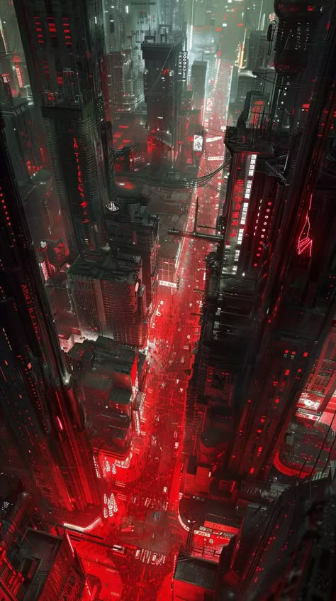 Create a cityscape with a sacred atmosphere resembling Gotham City as seen from a high-rise building in the movie Sin City. , Red color point , high quality, 4k, detail --v 6 Sin City Aesthetic, Red City Aesthetic, Gotham City Wallpaper, Red Cyberpunk, Red Architecture, Sci Fi Aesthetic, Red City, Building Aesthetic, Neon Noir