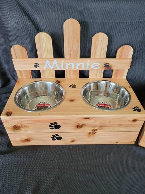 Rustic Reclaimed Wood Large Dog Bowl Stand | Etsy Cat Food Stand, Wood Dog Bowl Stand, Dog Food Holder, Cat Bowl Stand, Dog Bowl Holder, Pallet Dog Beds, Large Dog Bowls, Elevated Dog Bowls, Dog Bowl Stand