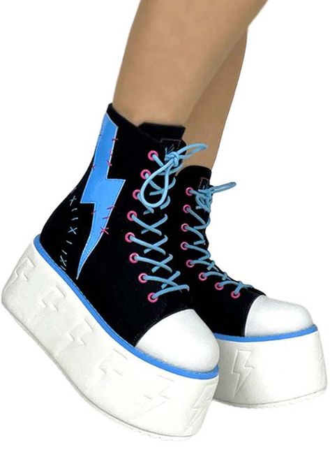 Pastel Platform Shoes, Frankie Stein Monster High, Emo Boots, Goth Shoes, White Lightning, Punk Shoes, Frankie Stein, Heart Logo, Crazy Shoes