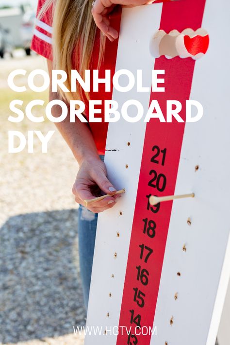 DIY Cornhole Scoreboard | HGTV.com Diy Scoreboard, Scoreboard Ideas, Cornhole Scoreboard, Diy Cornhole, Corn Hole Diy, Pumpkin Carvings Stencils, Corn Hole, Cornhole Bags, Yard Games