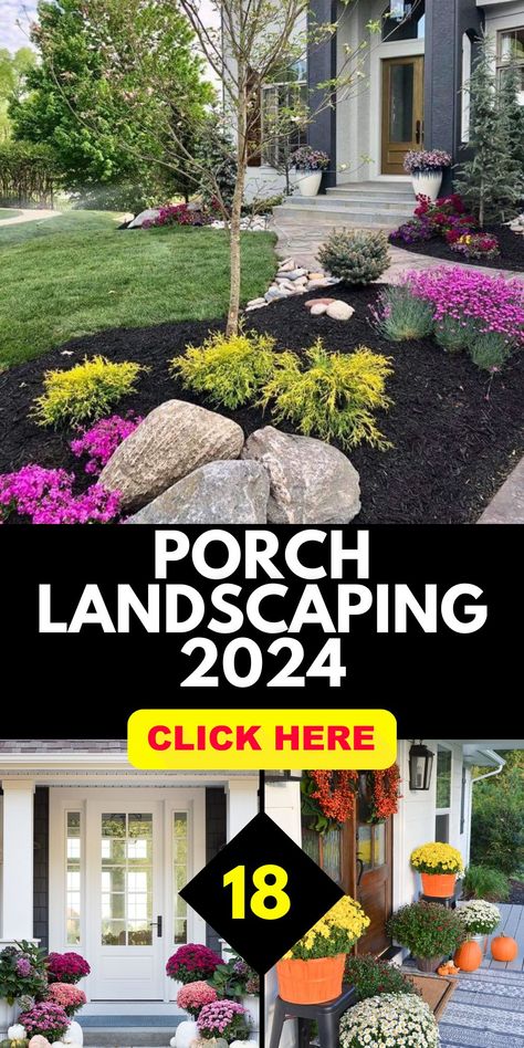 18 Ideas Porch Landscaping 2024: Creative and Appealing Designs Porch Landscaping Ideas, Landscaping Entryway, Front Porch Landscaping Ideas, Front Porch Landscaping, Front Door Landscaping, Front Porch Landscape, Garden Ideas Budget Backyard, Front Porch Stone, Unique Landscaping