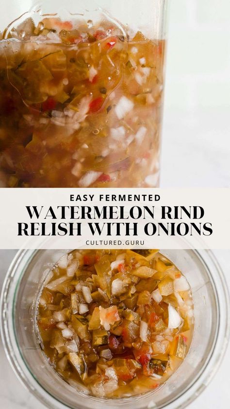 It's melon season, and this is the perfect recipe to use watermelon rind instead of wasting it! Fermented watermelon rind pickles are crisp, tart, and ready to eat in 14 days. Once the pickles are fermented, chop them up and turn them into a delicious sweet and sour fermented watermelon rind relish. Watermelon Relish, Fermented Watermelon Rind, Fermented Watermelon, Pickled Watermelon, Watermelon Rind Preserves, Watermelon Rind Recipes, Pickled Watermelon Rind, Watermelon Pickles, Zucchini Pickles