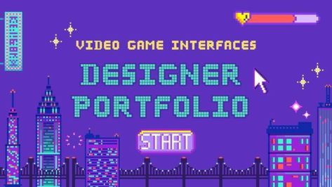 Videogame Designer Portfolio. Free PPT Pixel Presentation, Game Design Portfolio, Pixel Video Game, Video Game Designer, Pixel Video, Deck Slide, Wallpaper Powerpoint, Free To Edit, Portfolio Theme