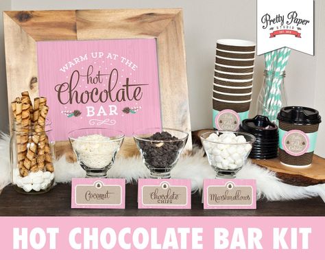 Hot Chocolate Bar Printable Kit // INSTANT DOWNLOAD // Pink Winter Woodland // Hot Cocoa Party // Sign, Labels, Cup Tags // BP05 Hot Chocolate Bar Printable, Hot Cocoa Party, Cocoa Party, Lumberjack Birthday, Peppermint White, Hot Chocolate Bar, Winter Treats, Toffee Bits, Hot Coco