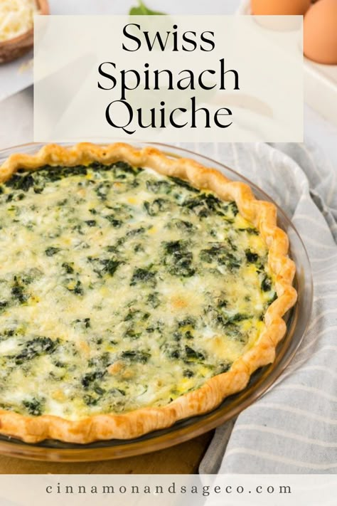 Swiss & Spinach Quiche Swiss Cheese Quiche Recipe, Paleo Breakfast Meal Prep, Mississippi Food, Swiss Cheese Recipes, Grilled Chicken Parmesan, Cheese Quiche Recipe, Spinach Quiche Recipes, Swiss Recipes, Breakfast Cheese