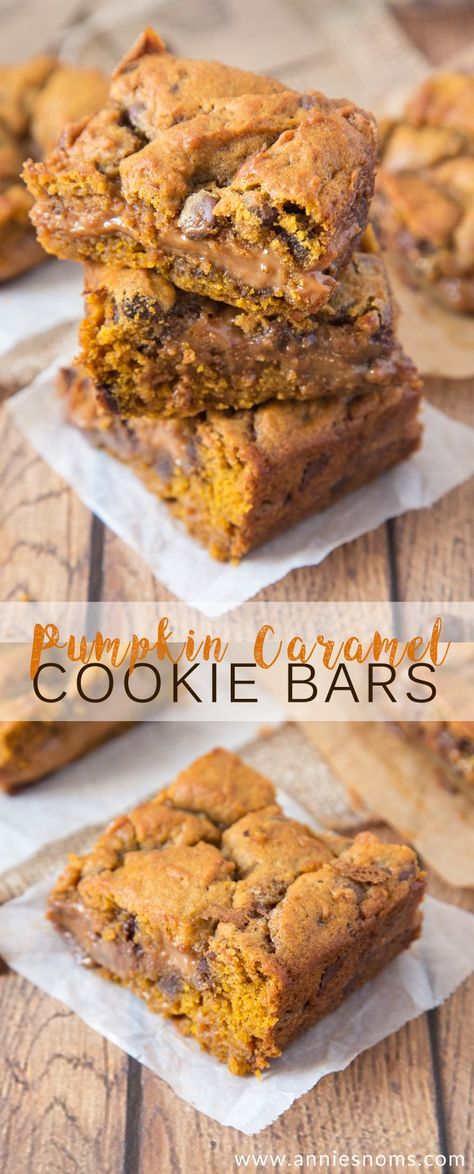 These Pumpkin Caramel Cookie Bars are sinfully good! Chewy Pumpkin cookie dough… Pumpkin Cookie Dough, Caramel Cookie Bars, Caramel Cookies Bars, Pumpkin Cookie, Pumpkin Caramel, Caramel Cookies, Pumpkin Cookies, Pumpkin Dessert, Pumpkin Recipes