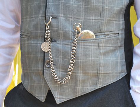 pocket watch & Albert chain (with spring ring), worn from vest buttonhole to vest pocket, featuring a coin fob on the drop Armani Watches, Vintage Pocket Watch, Gold Chains For Men, Pocket Watch Chain, Watch Chain, Nixon, Chains For Men, Watches Jewelry, Wedding Suits