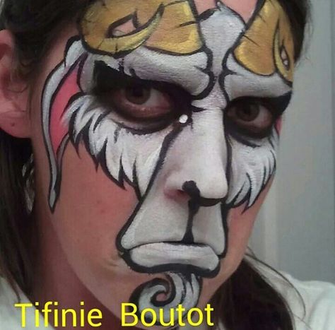 Goat face paint by my former coworker, Tifinie Goat Face Paint, Exaggerated Makeup, Goat Face, Reference Face, Face Painting Ideas, Face Paintings, Animal Costumes, Crazy Hair Days, Crazy Hair