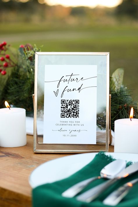 "ENJOY 60% OFF WHEN YOU ORDER 3 OR MORE ITEMS. Discount applied automatically at checkout. Hi there! Welcome to Oh Lilly Design! 👉 This Future Fund Wedding QR Code Venmo Sign is an instant download. Access your template within minutes of purchase and edit in Templett - A fully customizable template editor that allows you to personalize your printable directly in your web browser. No software to install or fonts to download. ⬇️ TRY THE DEMO BEFORE PURCHASE! * DEMO LINK:  COPY AND PASTE this url into your web browser: https://templett.com/design/demo/ohlillydesigns/17932903,17932904 👉  Mobile editing is not yet supported * Only computers and Laptops. READ THE FULL LISTING DETAILS AND HAVE FUN! ✅ NO EXPIRATION DATE! ✅ CHANGE THE FONTS, COLORS & STYLE ✅ DOWNLOAD AS MANY TIME AS YOU NEED ✅ PR Cash Fund Wedding Sign, Qr Code For Wedding Gifts, Honeymoon Table Wedding, Venmo Sign Ideas, Future Fund Wedding, Wedding Money Box Ideas Honeymoon Fund, Honeymoon Fund Qr Code Sign, Home Fund For Wedding, Wedding Cash Box Ideas