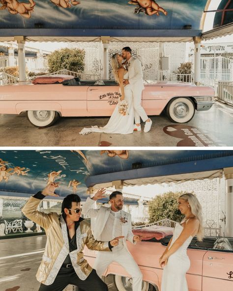 Cake on Fremont is always a fun idea for the perfect ending to your Las Vegas elopement. Elope in a Pink Cadillac with Elvis at the Little White Wedding Chapel, pop champagne, hit the slots, do a cool Downtown Vegas photoshoot and eat cake. What more could you want on your Vegas elopement! Las Vegas Wedding Photographer and Videographer: @treeoflifelasvegas @treeoflifefilmsandphotos Wedding Chapel: @littlewhiteweddingchapel @alittlewhiteweddingchapel Hair & Makeup: @andiep.artistry Flo... Vegas Wedding Photoshoot, Vegas Elopement Ideas, Vegas Photoshoot, Downtown Vegas, White Wedding Chapel, Pop Champagne, Vegas Elopement, Pink Cadillac, Las Vegas Elopement