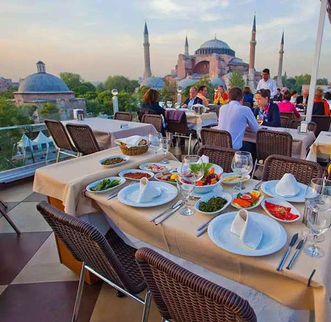 Sultanahmet Restaurant, Terrace Restaurant In Istanbul, Istanbul Restaurant Istanbul Restaurants, Restaurant Terrace, Istanbul Hotels, Terrace Restaurant, Seven Hills, Restaurant Dishes, Austria Travel, Hagia Sophia, Places Of Interest