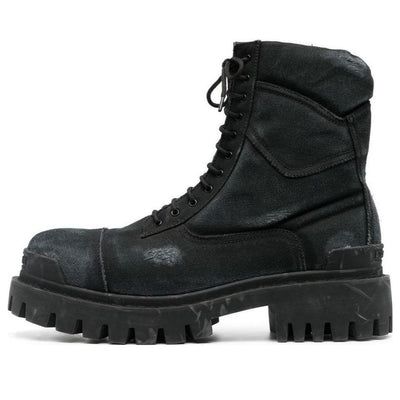 Balenciaga Combat Strike Boots 'Washed Black Cotton' 694042W2H111000 Balenciaga Combat Boots, Balenciaga Strike Boots, Unrealistic Wishlist, Balenciaga Boots, Techwear Fashion, Streetwear Shoes, Black Streetwear, Revenge, Black Cotton