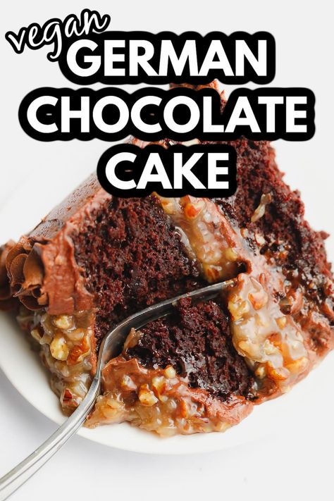 Vegan Gluten Free German Chocolate Cake, Vegan German Chocolate Cake, Gluten Free German Chocolate Cake, Fried Desserts, Heart Healthy Desserts, Vegan Pies, Nora Cooks, Pecan Filling, Coconut Milk Chocolate