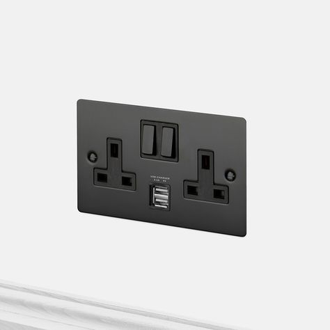 Light Switches And Sockets, Plug Sockets, Buster Punch, Plug Socket, Toggle Switch, Usb Drive, Black And Brass, Solid Metal, Metal Construction