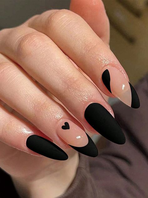 Black  Collar    Color Nails Embellished   Nail,Hand & Foot Care Fall Almond Nails, Nail Whitening, Graduation Nails, Nail Art Set, Fall Nail Colors, Autumn Nails, Heart Nails, Fall Nail Designs, Black Nails