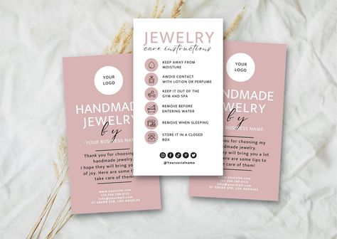 Jewelry Business Card, Jewelry Care Card, Jewelry Packaging Design, Jewelry Care Instructions, Earring Cards, Jewelry Card, Care Card, Card Printable, Jewelry Business