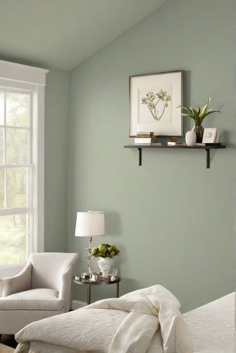 interior designer, home decor, room design, house painting Soft Green Paint Color, Soft Green Paint, Glidden Paint, Wall Paint Color, Room Colours, Paint Bedroom, Bedroom Wall Colors, Green Paint Colors, Relaxing Bedroom