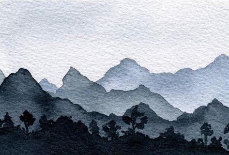 Water Colour Mountain Painting, Single Color Painting, Monochrome Painting Watercolor, Achromatic Painting Ideas, Achromatic Painting, Monochrome Watercolor Paintings, Dark Watercolor Art Inspiration, Watercolour Monochrome, Monochrome Art Painting