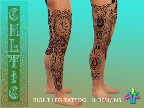 A collection of eight Celtic themed full sleeve tattoos for you right leg.  Found in TSR Category 'Sims 4 Male Tattoos' Cc Tattoo, Cc Men, Tattoos Celtic, Full Neck Tattoos, Sims 4 Male, Dragon Tattoo Arm, Cc Patreon, Sims 4 Tattoos, Sims 4 Piercings