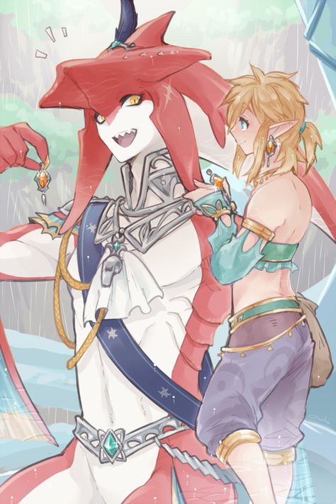 Sidon X Link, Link X Sidon, Gerudo Link, Prince Sidon, Legend Of Zelda Characters, Wallpapered Entry, Link Art, Zelda Art, Legend Of Zelda Breath