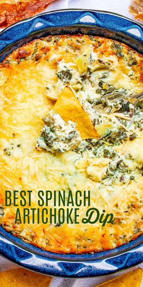 Best Spinach Artichoke Dip - This baked spinach and artichoke dip is rich, creamy, and it's a crowd FAVORITE sure to disappear at parties!! It's so cheesy thanks to both mozzarella and Parmesan cheeses! It's just THE BEST!! Articoke Dip, Baked Spinach Artichoke Dip, Best Spinach Artichoke Dip, Fruit Dips, Baked Spinach, Appetizer Party, Spinach Artichoke Dip Recipe, Awesome Appetizers, Entertaining Food