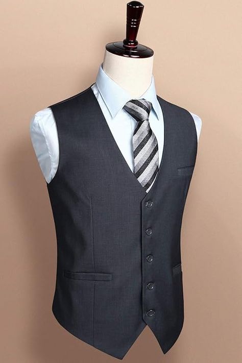 HISDERN Men's Suit Business Formal Dress Waistcoat Vest with 3 Pockets for Suit or Tuxedo Slim Fit Suits Men Business, Mens Suit Vest, Business Formal Dress, Slim Fit Suit, Men's Suit, Business Formal, Suit Vest, Mens Casual, Formal Dress