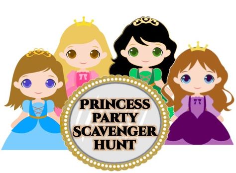 This printable princess party scavenger hunt is perfect addition to your princess theme party.  Just print and play.  Perfect for pre-readers because no reading is required to play. Princess Scavenger Hunt, Treasure Hunt Riddles, Princess Tea Party Birthday, Party Scavenger Hunt, Treasure Hunt For Kids, Treasure Hunt Games, Scavenger Hunt Birthday, Treasure Hunt Clues, Photo Scavenger Hunt