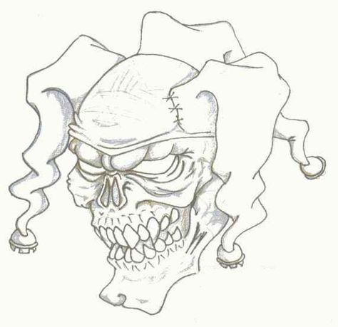 Jester Tattoo, Evil Skull Tattoo, Skull Art Tattoo, Skull Sketch, Skull Sleeve, Skull Sleeve Tattoos, Clown Tattoo, Skull Art Drawing, Skulls Drawing