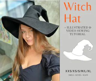 CMFashionForms - Etsy Индонезия Pattern Hat Sewing, Witch Hat Sewing Pattern, Easy Hat Pattern, Hat Sewing Pattern, Hat Sewing, Witch Cosplay, Halloween Sewing, Hat Patterns To Sew, Witches Hat