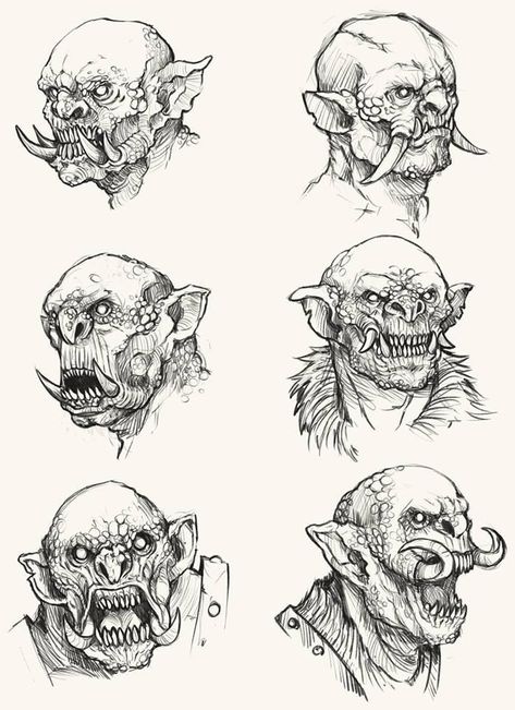 Ork Drawings, Ogre Concept Art, Orc Drawing Reference, Orc Creature, Ogre Drawing, Orc Character Art, Orc Drawing, Orc Sketch, Goblin Tattoo