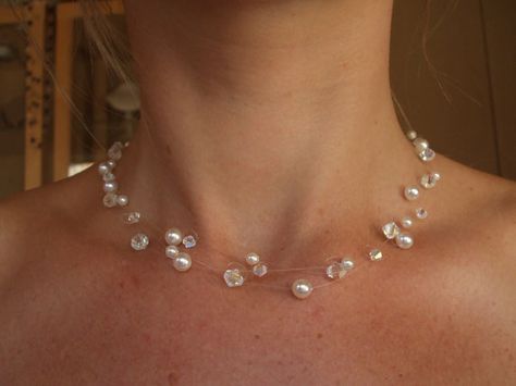 Designer Swarovski crystal and pearl bridal illusion necklace 3 strand wedding necklace dainty jewelry bridesmaid jewellery gift Bridesmaid Jewellery, Bridal Jewelry Pearl Sets, Dainty Jewelry Necklace, Illusion Necklace, Bridal Jewellery Set, Floating Necklace, Silver Wedding Jewelry, Pearl Jewelry Wedding, Bridesmaid Gifts Jewelry