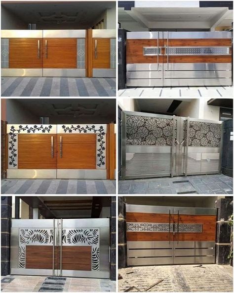 Fundermax Gate Design, Ss Gate Design, Modern Iron Gate Designs, Ss Gate, Modern Main Gate Designs, Balcony Glass Design, Main Gates, Stainless Steel Gate, Iron Furniture Design