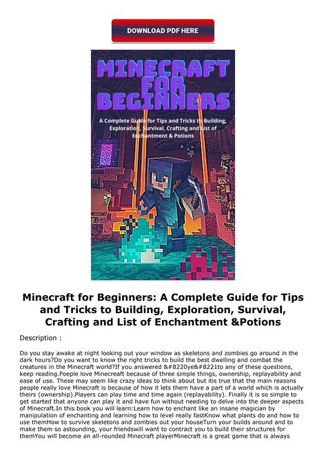 [PDF] DOWNLOAD FREE Minecraft for Beginners: A Complete Guid Minecraft Beginner, Create Your Own World, How To Stay Awake, Play Online, Night Looks, Free Reading, Beginners Guide, 15 Minutes, The Magicians