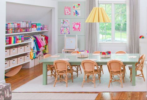 Kids Homework Room, Homework Room, Colorful Playroom, Baby Playroom, Home Edit, Throwing It Back, Playroom Storage, Home Daycare, The Home Edit