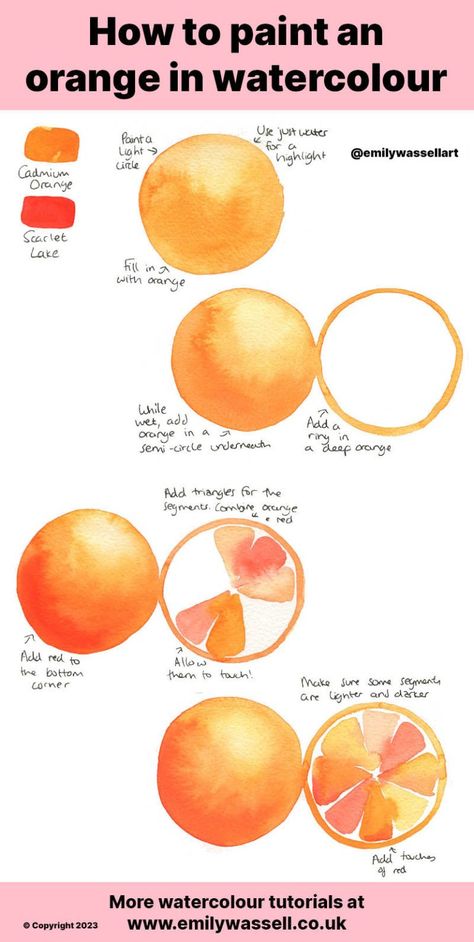 Oranges Painting, Watercolor Pencil Art, Life Drawing Reference, Acrylic Tutorials, Orange Watercolor, Step By Step Watercolor, Orange Painting, Watercolor Tutorials, Watercolor Paintings For Beginners