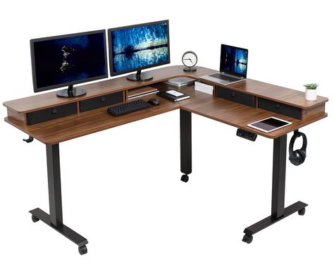 L Shaped Standing Desk, Standing Computer Table, Desk Adjustable Height, Corner Standing Desk, Corner Stand, Standing Desk Height, Corner Workstation, Walnut Table Top, Mobile Workstation