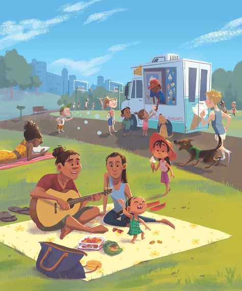 Xindi Yan on Instagram: “I’ve been hearing ice cream trucks go by and how I wish this is real life right now! 🍦☀️💗” Kids Book Illustration, Children Story Book Illustration, Children Story Book, Story Books Illustrations, Picture Books Illustration, Children's Illustration, Book Illustration Art, Golden Book, Family Illustration