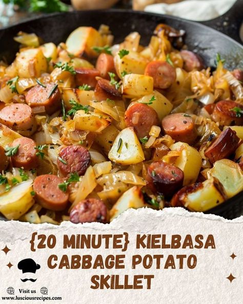 Luscious Recipes Recipes With Beef Kielbasa, Kielbasa Cabbage, Mozzarella Stuffed Chicken, Spinach And Mozzarella, Luscious Recipes, How To Cook Kielbasa, Kielbasa And Potatoes, Kielbasa And Cabbage, Potato Skillet