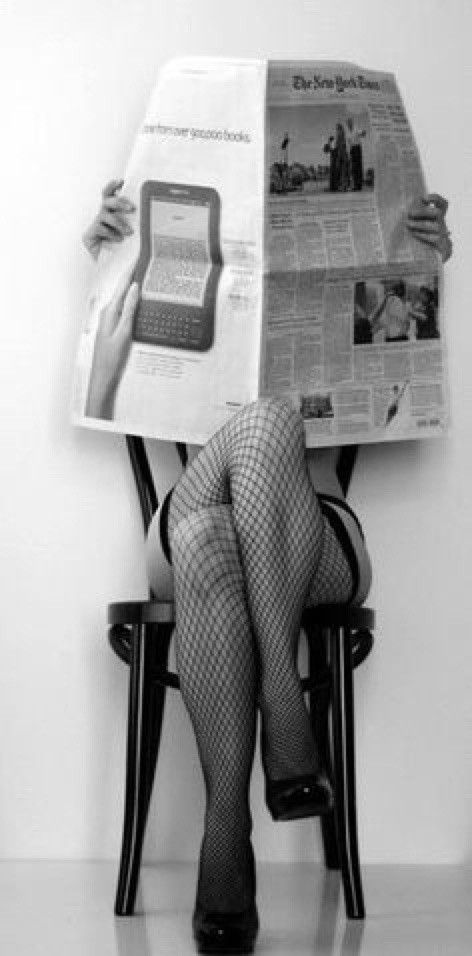 Woman Reading, Fishnet Stockings, Dark Beauty, Black And White Pictures, Thigh High, Shades Of Grey, White Photography, Newspaper, A Woman