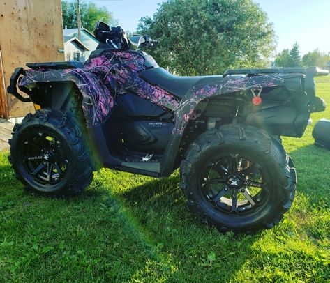 2013 Canam Outlander 800R  Hyrdo dipped in muddy girl camo 14" MSA diesel rims 27" Zilla tires Pink Four Wheeler, Canam Outlander, Pink Car Interior, Muddy Girl Camo, Girl Camo, Muddy Girl, Camo Girl, Four Wheelers, Pink Car