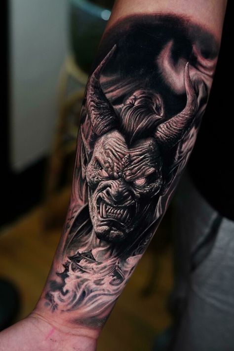 Satanic Tattoo Design, Satanic Tattoos, Tattoo Design For Hand, Mother Nature Tattoos, Evil Tattoo, Arte Occulta, Skull Sleeve Tattoos, Evil Tattoos, Devil Tattoo