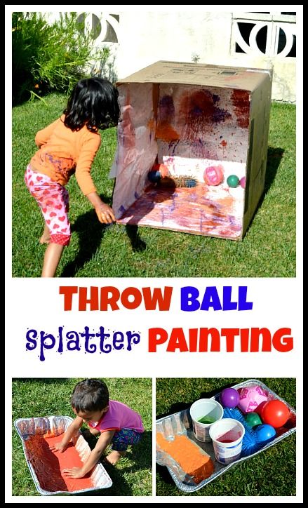 Active way to paint a box. Great outdoor activity for the summer. Out Door Activities For Children, Throwing Paint, Ball Painting, Art Activity, Outdoor Classroom, Messy Play, Toddler Fun, Motor Activities, Open Ended