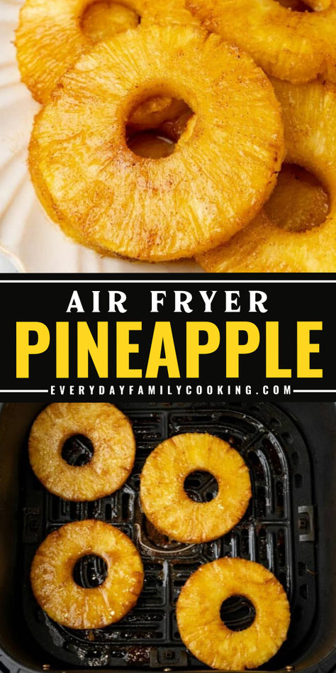 This quick pineapple recipe will shock you! This pineapple ring with caramelized coating can be done in just 15 minutes using your air fryer! Save this now if you're looking for a healthy snack! Share it with your friends too! Air Fried Pineapple, Cooking Pineapple, Air Fryer Pineapple, Fried Pineapple, Caramelized Pineapple, Cooked Pineapple, Pineapple Recipe, Desserts With Few Ingredients, Pineapple Rings